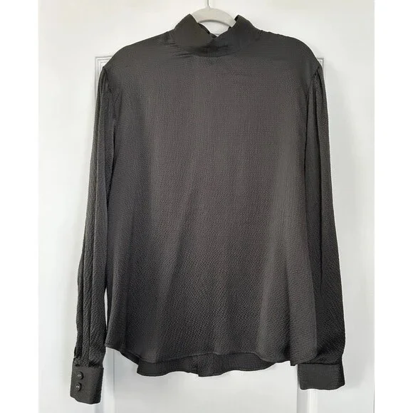 Rachel Comey Prina Top Silk Blouse Womens Size 10 Hammered Satin Dark Grey - Picture 4 of 16